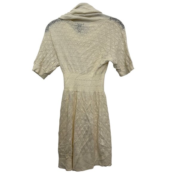 H&M Knit Sweater Dress Women XS Ivory Textured Short Sleeve Cowl Neck - Picture 3 of 5